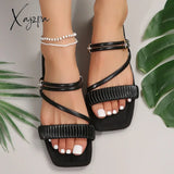 Ladies Flat Slippers Wear Fashion New Summer Black Two Wearing A Word Out Soft-Soled Sandals