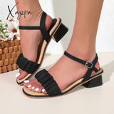 Ladies High-Heeled Sandals With Toe Straps Summer New Style Wear Fairy Wind Net Red Roman Thick Heel