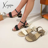 Ladies High-Heeled Sandals With Toe Straps Summer New Style Wear Fairy Wind Net Red Roman Thick Heel