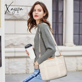 Large Capacity Multi Pocket Shoulder Bag With Compartment Versatile Handbag Durable Handles Beige