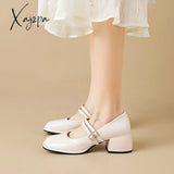 Large Size 34-43 Mary Jane Shoes Women Block Heel Patent Leather Black
