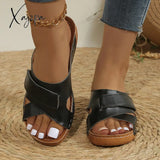 Large Size Casual One-Legged Stitching Velcro Slippers 24 Wedge Heel Thick-Soled For Women Summer