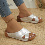 Large Size Casual One-Legged Stitching Velcro Slippers 24 Wedge Heel Thick-Soled For Women Summer