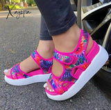 Large Size Thick-Soled Wedge Sandals Summer New European And American Beach Shoes Colorful Printed