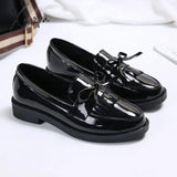 Leather Loafers Women’s Black Patent Platform Slip On Shoes For Women 2024 New Spring British