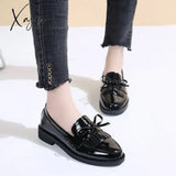 Leather Loafers Women’s Black Patent Platform Slip On Shoes For Women 2024 New Spring British