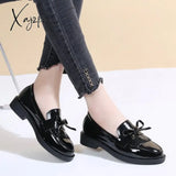 Leather Loafers Women’s Black Patent Platform Slip On Shoes For Women 2024 New Spring British