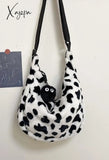 Leopard Print Fuzzy Shoulder Bag Black / One Size Bags