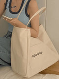 Letter Pattern Pocket Tote Bag Beige / One Size Bags