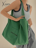 Letter Pattern Pocket Tote Bag Green / One Size Bags