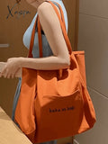 Letter Pattern Pocket Tote Bag Orange / One Size Bags