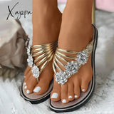 Luxury Rhinestones Flowers Flip Flops Women Summer 2024 Ladies Slippers Flats Sandals Woman