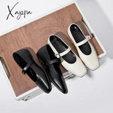 Mary Jane Shoes Female Genuine Leather 2024 New Snap Ballet Shoes Women Square Toe Flat Cowhide Ladies Shoes