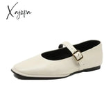 Mary Jane Shoes Female Genuine Leather 2024 New Snap Ballet Women Square Toe Flat Cowhide Ladies