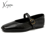 Mary Jane Shoes Female Genuine Leather 2024 New Snap Ballet Women Square Toe Flat Cowhide Ladies