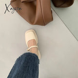 Mary Jane Shoes Women Square Toe British Style Small Leather Thick Heels Elegant Shallow Footwear