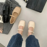 Mary Jane Shoes Women Square Toe British Style Small Leather Thick Heels Elegant Shallow Footwear