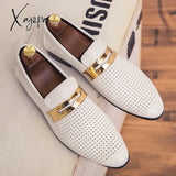 Men Shoes Summer Hollow Breathable Casual Two-Layer Leather Dress Wedding Loafers Men’s Moccasins