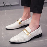 Men Shoes Summer Hollow Breathable Casual Two-Layer Leather Dress Wedding Loafers Men’s Moccasins