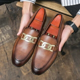 Men’s Leather Shoes Office Men Flats Leather Gold Glitter Wedding Banquet Loafers Comfortable