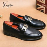 Men’s Leather Shoes Office Men Flats Leather Gold Glitter Wedding Banquet Loafers Comfortable