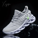 Mens Lightweight Breathable Knit Round Toe Lace Up Running Shoes - Comfortable Fabric Upper Stripe