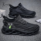 Mens Lightweight Breathable Knit Round Toe Lace Up Running Shoes - Comfortable Fabric Upper Stripe