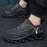 Mens Lightweight Breathable Knit Round Toe Lace Up Running Shoes - Comfortable Fabric Upper Stripe