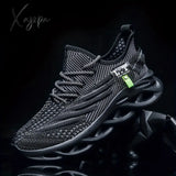 Mens Lightweight Breathable Knit Round Toe Lace Up Running Shoes - Comfortable Fabric Upper Stripe