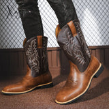 Men’s Roper Boots Western Cowboy Embroidered Mid-Calf