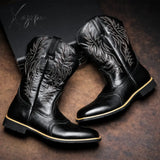 Men’s Roper Boots Western Cowboy Embroidered Mid-Calf