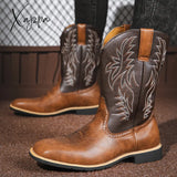 Men’s Roper Boots Western Cowboy Embroidered Mid-Calf