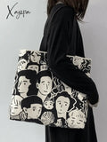 Monochrome Face Graphic Canvas Shopper Bag Bags