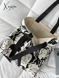 Monochrome Face Graphic Canvas Shopper Bag Bags