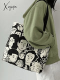 Monochrome Face Graphic Canvas Shopper Bag Black / One Size Bags