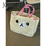 New Cute Rilakkuma Korilakkuma Bear Children Girls Big Canvas Handbags Tote Bags For Women