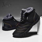 New Men Snow Boots Thick Plush Outdoor Waterproof Slip On Sneakers Winter Sewing Elastic Band Warm