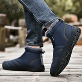 New Men Snow Boots Thick Plush Outdoor Waterproof Slip On Sneakers Winter Sewing Elastic Band Warm