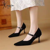 New Sheep Suede Mary Jane Shoes Women Spring Woman Pointed Toe High Heels Pumps For Zapatos De Mujer