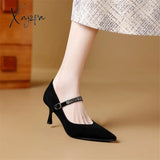 New Sheep Suede Mary Jane Shoes Women Spring Woman Pointed Toe High Heels Pumps For Zapatos De Mujer