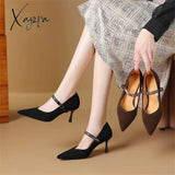 New Sheep Suede Mary Jane Shoes Women Spring Woman Pointed Toe High Heels Pumps For Zapatos De Mujer