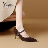 New Sheep Suede Mary Jane Shoes Women Spring Woman Pointed Toe High Heels Pumps For Zapatos De Mujer