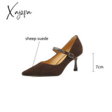 New Sheep Suede Mary Jane Shoes Women Spring Woman Pointed Toe High Heels Pumps For Zapatos De Mujer