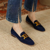 New Sheep Suede Women Loafers Spring/Summer Low Heel Woman Shoes Round Toe Chunky Pumps Metal