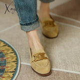 New Sheep Suede Women Loafers Spring/Summer Low Heel Woman Shoes Round Toe Chunky Pumps Metal