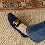 New Sheep Suede Women Loafers Spring/Summer Low Heel Woman Shoes Round Toe Chunky Pumps Metal