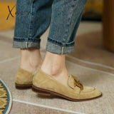 New Sheep Suede Women Loafers Spring/Summer Low Heel Woman Shoes Round Toe Chunky Pumps Metal