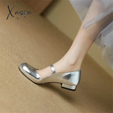 New Split Leather Mary Jane Shoes Women Spring Retro Woman Round Toe Low Heel Pumps For Zapatos De