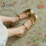 New Split Leather Mary Jane Shoes Women Spring Retro Woman Round Toe Low Heel Pumps For Zapatos De