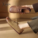 New Split Leather Women Loafers Spring Low Heels Woman Shoes Round Toe Soft Women Pumps Ins Style Artistic Retro Grandma Shoes